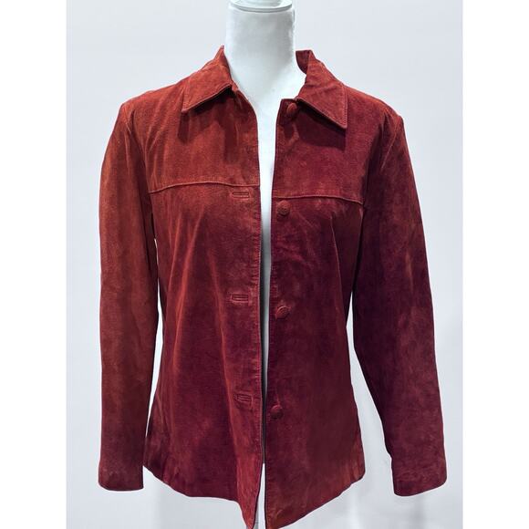 SUEDE CLO Women’s Genuine Suede Leather Jacket Rust Orange Button Front Size 8 - Picture 2 of 8